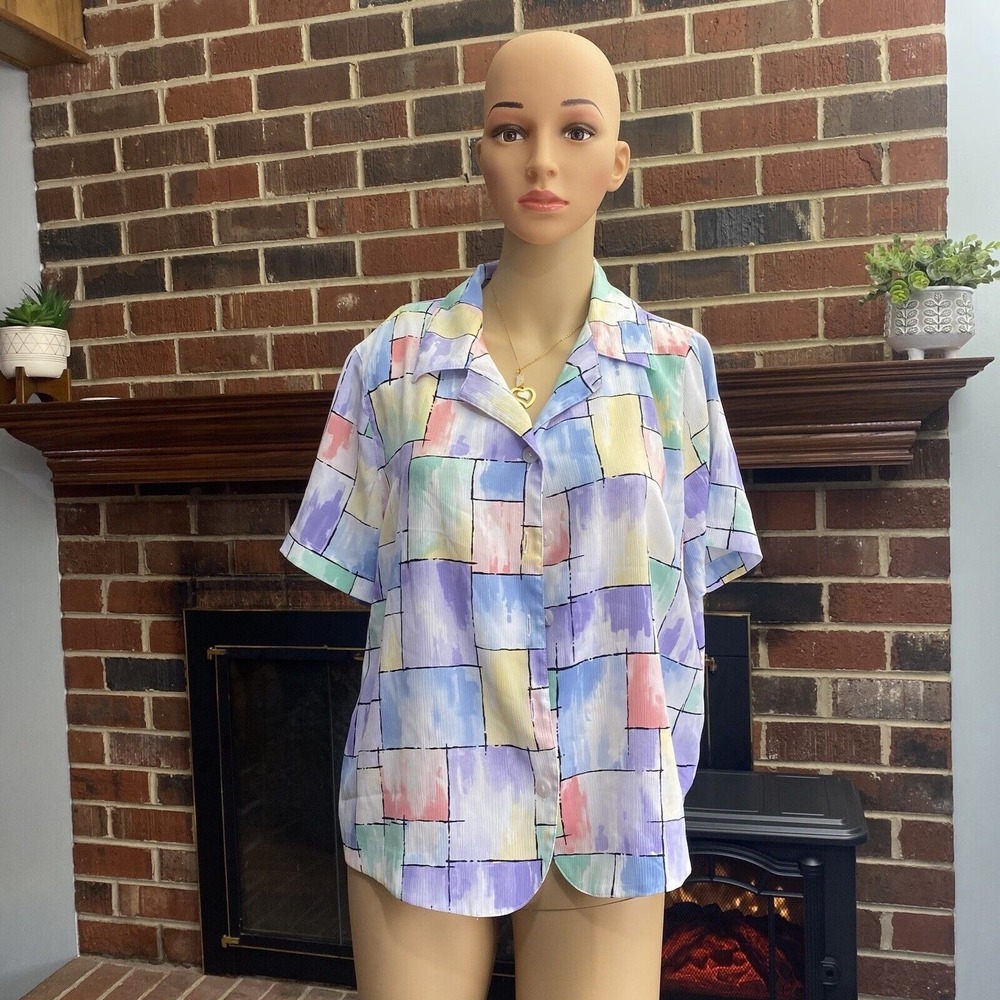 Vintage‎ Blouse Womens Shirt Top 14P Multicoloured Geo Boho Ladies Smart Work